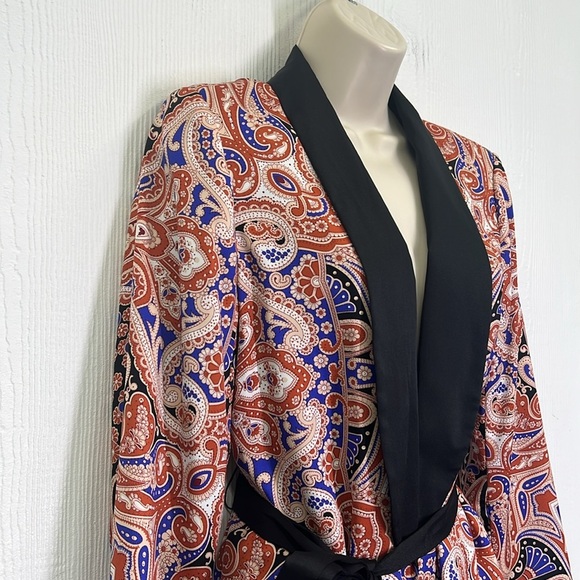 Zara - Colorful Paisley Print Black Lapels And Tie Belt Kimono Blouse Size Small - Picture 6 of 13